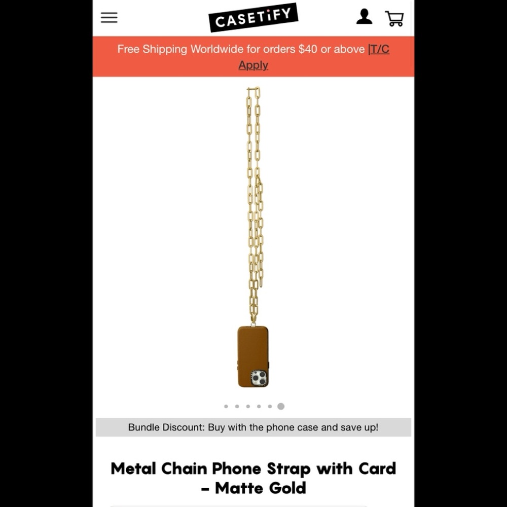 NEW Metal Chain Phone Strap with Card - Matte Gold